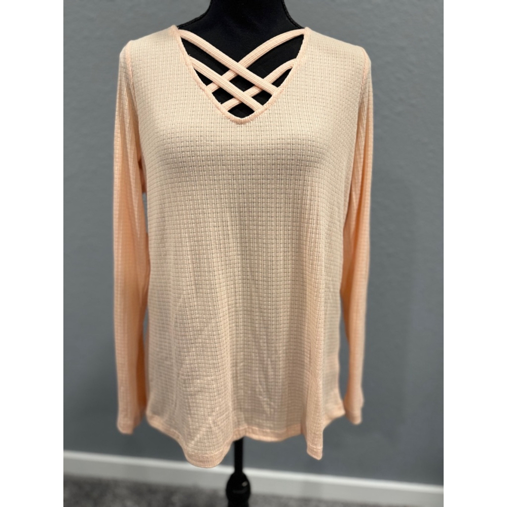 White Birch Women’s Waffle Knit Top with Crisscross Neckline NWOT, Sz S - Picture 3 of 11